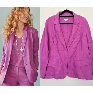 J. Jill Love Linen Summer Linen Blazer Wild Orchid Pink Two Button Women's Large